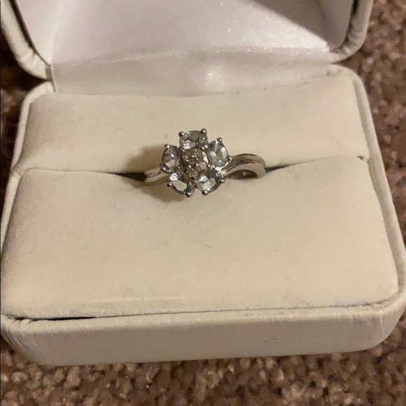 samuel aaron Jewelry - 10K White Gold Blue Topaz & Diamond Flower Ring